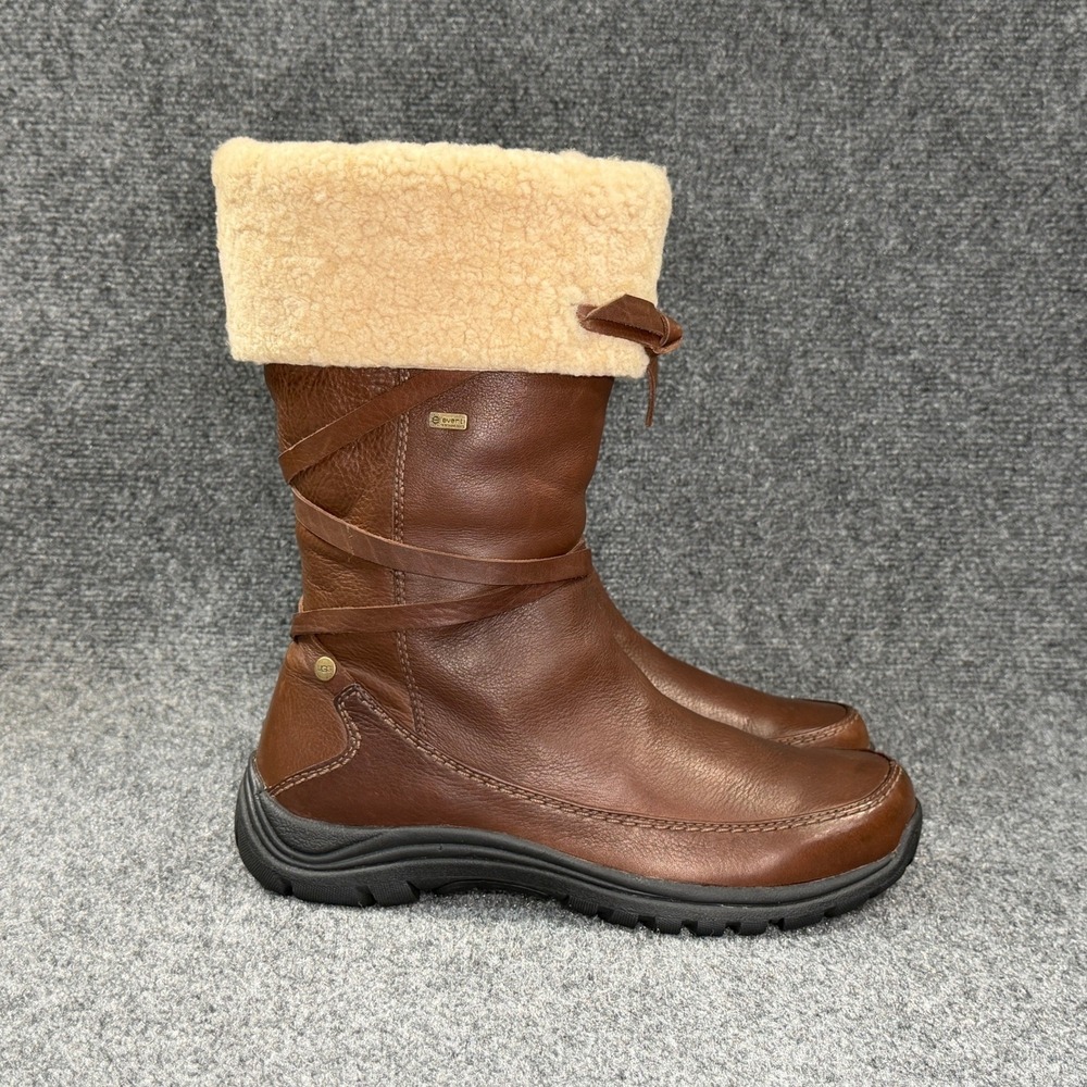 UGG Summit Mid Calf Winter Boot Women 10 Brown Leather Waterproof Shearling Wool